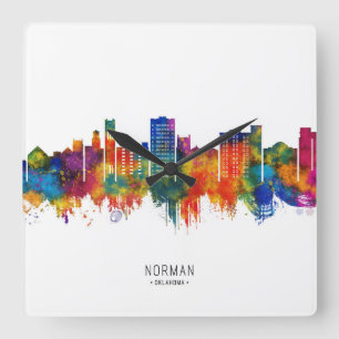 Norman Oklahoma Skyline Square Wall Clock