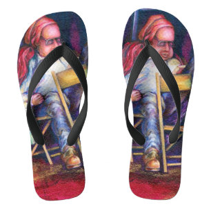 Norman prefers to draw in his Sleep Thongs