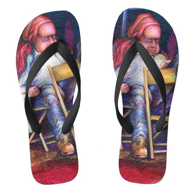 Norman prefers to draw in his Sleep Thongs (Footbed)