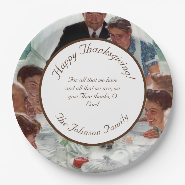 Norman Rockwell Customisable Thanksgiving Paper Plate (Front)