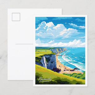 Normandy France Art Travel Vintage illustration Postcard