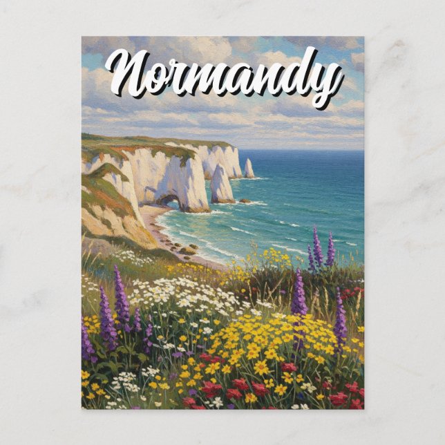 Normandy France Étretat Cliffs Wildflowers Postcard (Front)