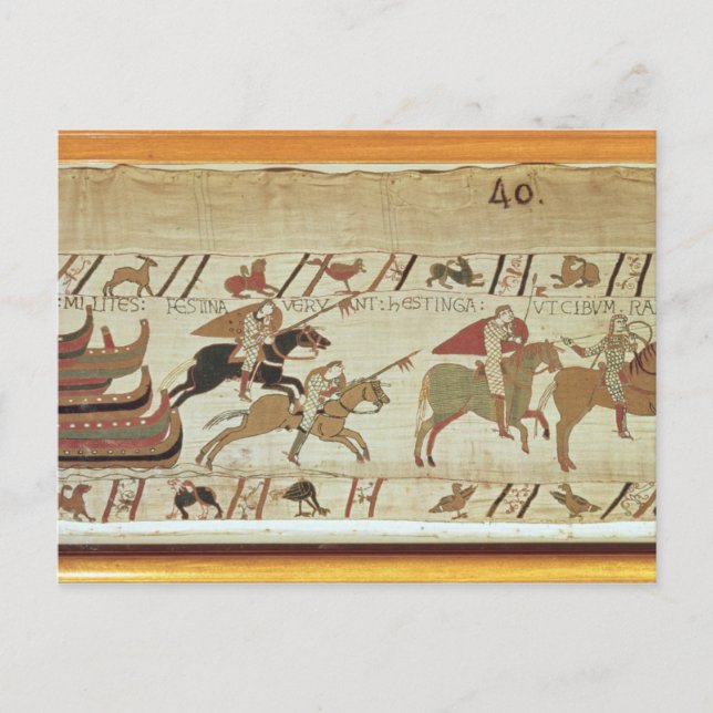 Normans disembark at Pevensey and the knights Postcard (Front)