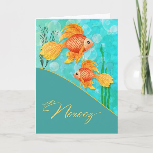 Norooz Persian New Year Goldfish and Bubbles Holiday Card (Front)
