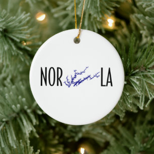 Norris Lake Tennessee Black Blue Circle Map Art Ceramic Ornament
