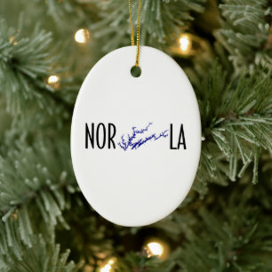 Norris Lake Tennessee Black Blue Oval Map Design Ceramic Ornament