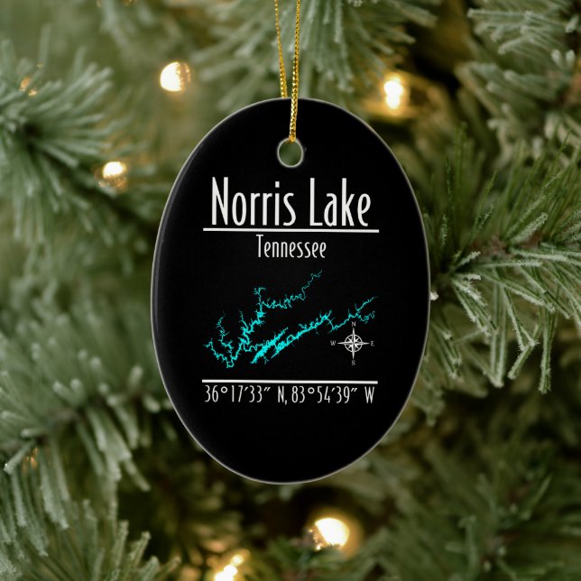 Norris Lake Tennessee Map Coordinates Ceramic Ornament (Tree)