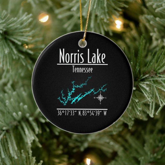 Norris Lake Tennessee Map Coordinates Ceramic Ornament (Tree)