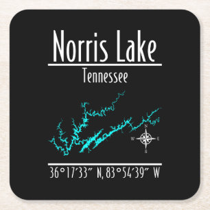 Norris Lake Tennessee Shoreline Map Coordinates Square Paper Coaster
