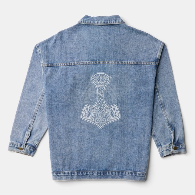 Norse Hammer Celtic Knot Pagan Wiccan Wicca Witch  Denim Jacket (Back)