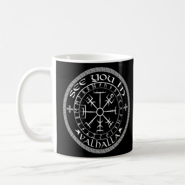 Norse Mythology See You In Valhalla Vegvisir Vikin Coffee Mug (Left)