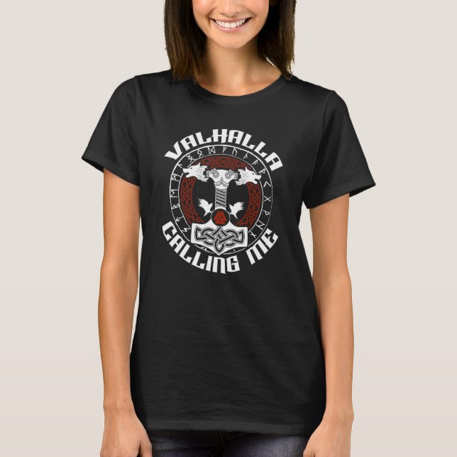 Norse Mythology Thor Wolf Valhalla calling Me Rune T-Shirt (Front)