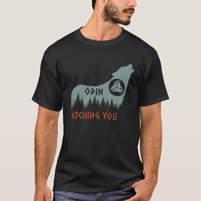 Norse Mythology Wolf Odin's Watching You Gjallarho T-Shirt (Front)