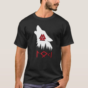 Norse Mythology Wolf Valknut Rune Circle Viking Pr T-Shirt