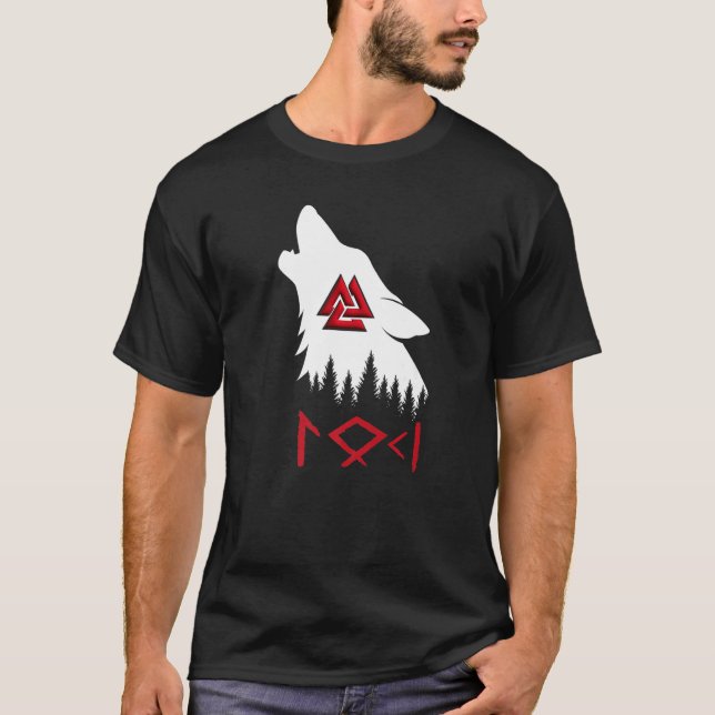 Norse Mythology Wolf Valknut Rune Circle Viking Pr T-Shirt (Front)