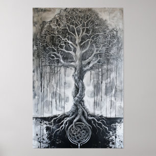 Norse Mythology Yggdrasil Traditional Black Art Po Poster