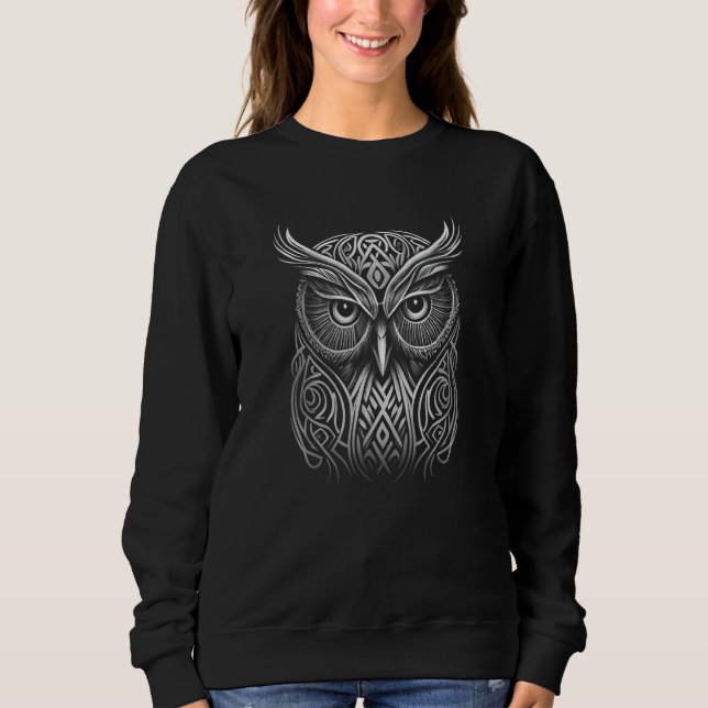 Norse Style Viking Owl Tattoo Wildlife Animal V 18 Sweatshirt (Front)