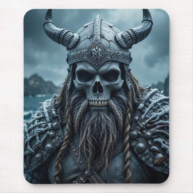 Norse Viking Poster with Horned Helmet Mouse Pad (Front)
