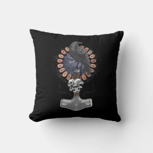 Norse Viking Raven Hammer Cushion