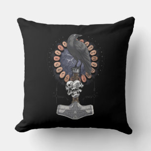 Norse Viking Raven Hammer Cushion