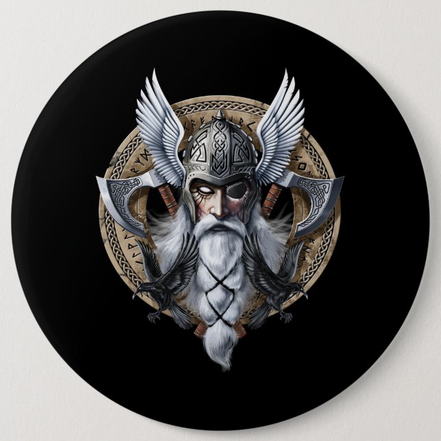 Norse Warrior God Odin 6 Cm Round Badge (Front)