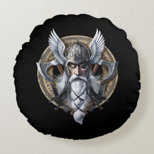 Norse Warrior God Odin Round Cushion