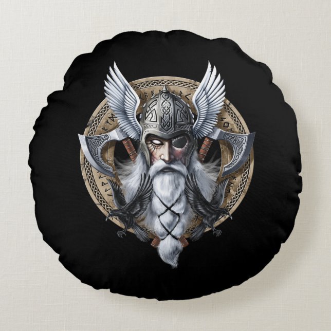 Norse Warrior God Odin Round Cushion (Front)