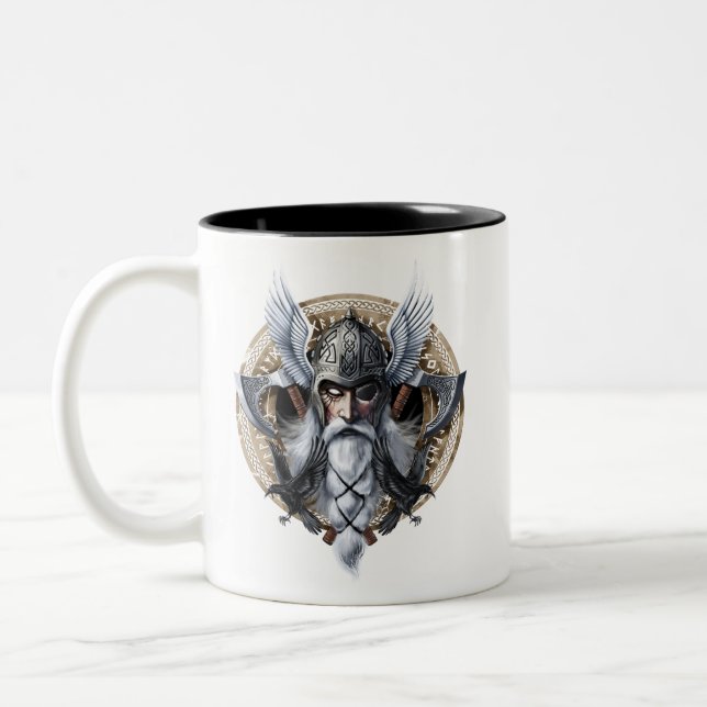 Norse Warrior God Odin Two-Tone Coffee Mug (Left)