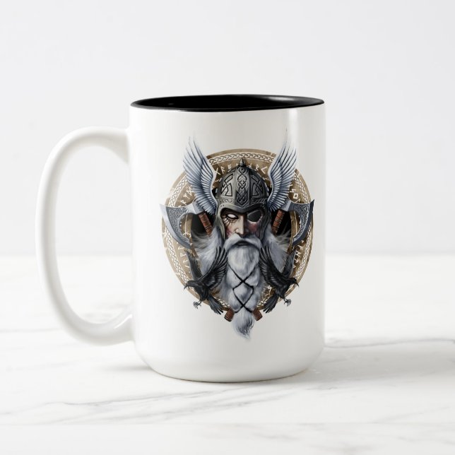 Norse Warrior God Odin Two-Tone Coffee Mug (Left)