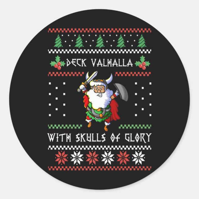 Norse Xmas Christmas Viking Deck Vhalla With Skull Classic Round Sticker (Front)