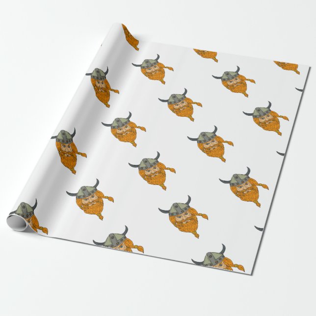 Norseman Viking Warrior Head Drawing Wrapping Paper (Unrolled)