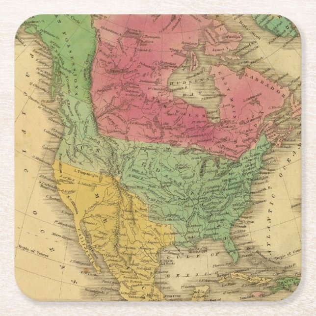 North America 9 2 Square Paper Coaster (Front)