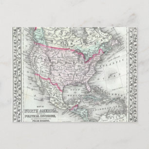 North America and the United States Antique Map Postcard