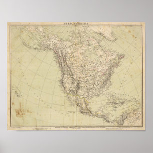 North America Atlas Map showing Indian tribes Poster