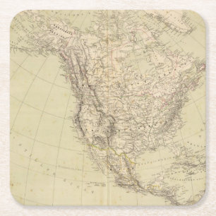 North America Atlas Map showing Indian tribes Square Paper Coaster