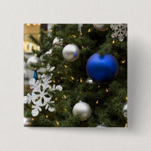 North America. Christmas decorations on tree. 15 Cm Square Badge