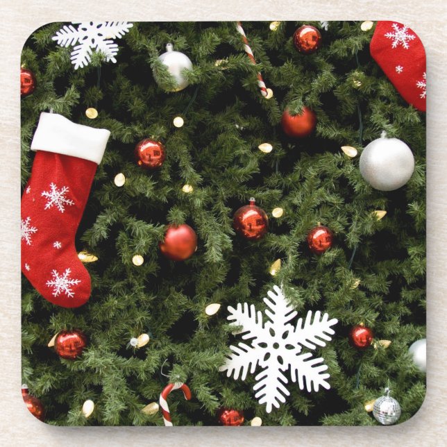 North America. Christmas decorations on tree. 2 Coaster (Front)