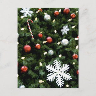 North America. Christmas decorations on tree. 4 Holiday Postcard