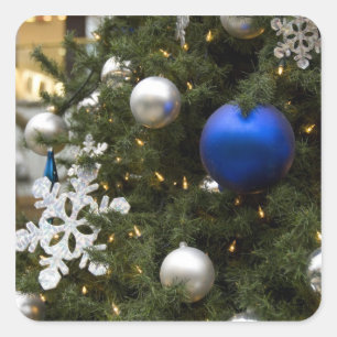 North America. Christmas decorations on tree. Square Sticker