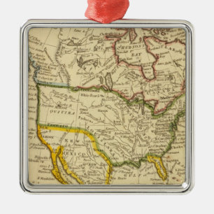 North America Engraved map Metal Tree Decoration