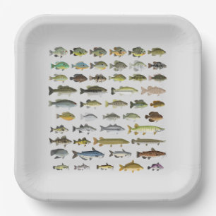 North America Freshwater Fish Group Canvas Print Paper Plate