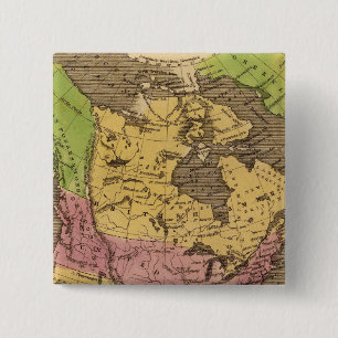 North America Hand Coloured Atlas Map 15 Cm Square Badge