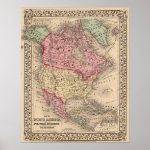 North America Map by Mitchell Poster