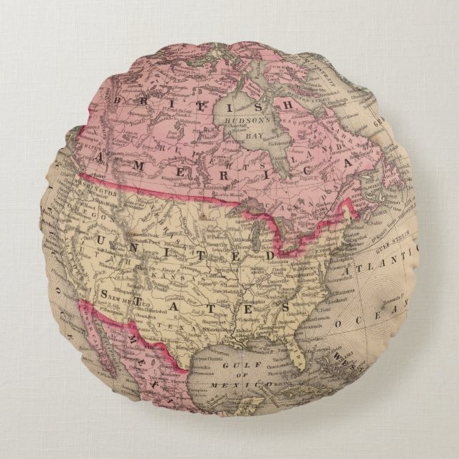 North America Map by Mitchell Round Cushion (Front)