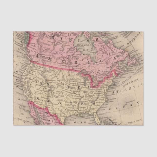 North America Map by Mitchell Tissue Paper (Front)