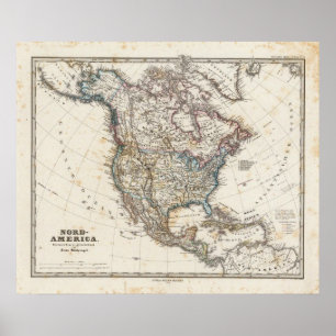 North America Map by Stieler Poster
