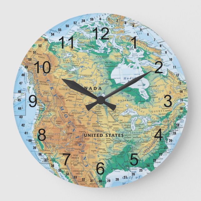 North America Map Large Clock (Front)