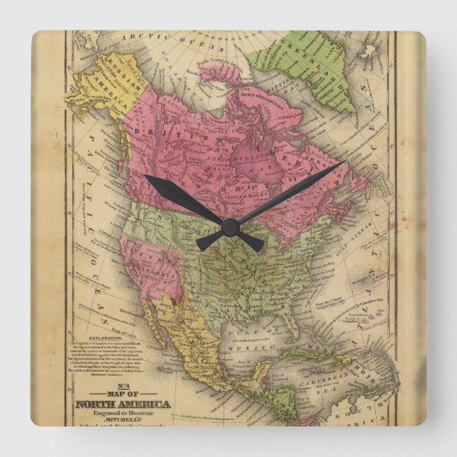 North America. Square Wall Clock (Front)