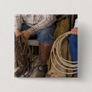 North America, USA. Cowboys relaxing and 2 15 Cm Square Badge