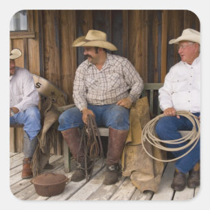 North America, USA. Cowboys relaxing and Square Sticker